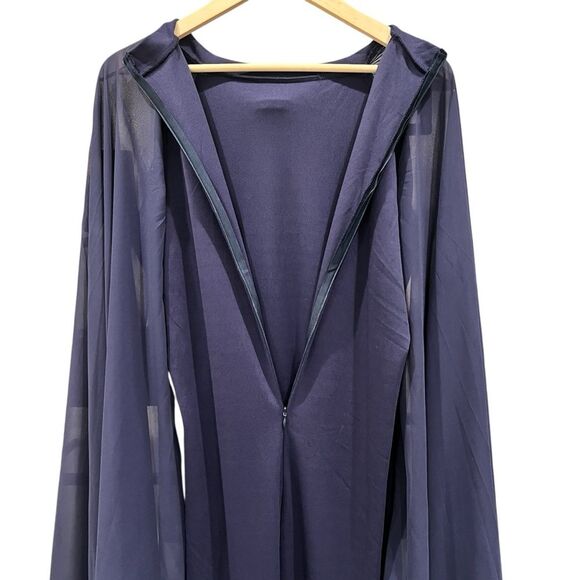 Evening Gown Chiffon Cape Sleeve Maxi Dress Slit Dark Blue Size Large NWOT - Picture 7 of 14